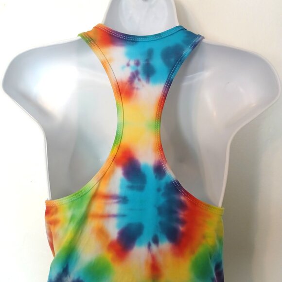 Rainbow Tie Dye Racerback Tank Top With Pretty Colorburst Pattern Women's Small - Picture 7 of 14